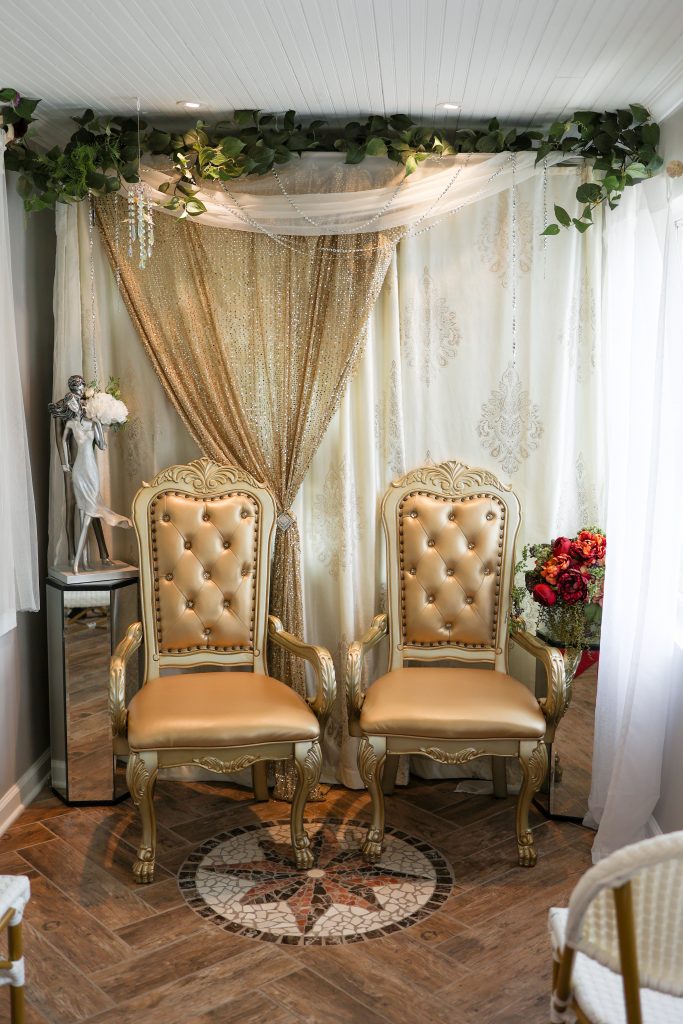 two gold chairs in our Indianapolis wedding chapel