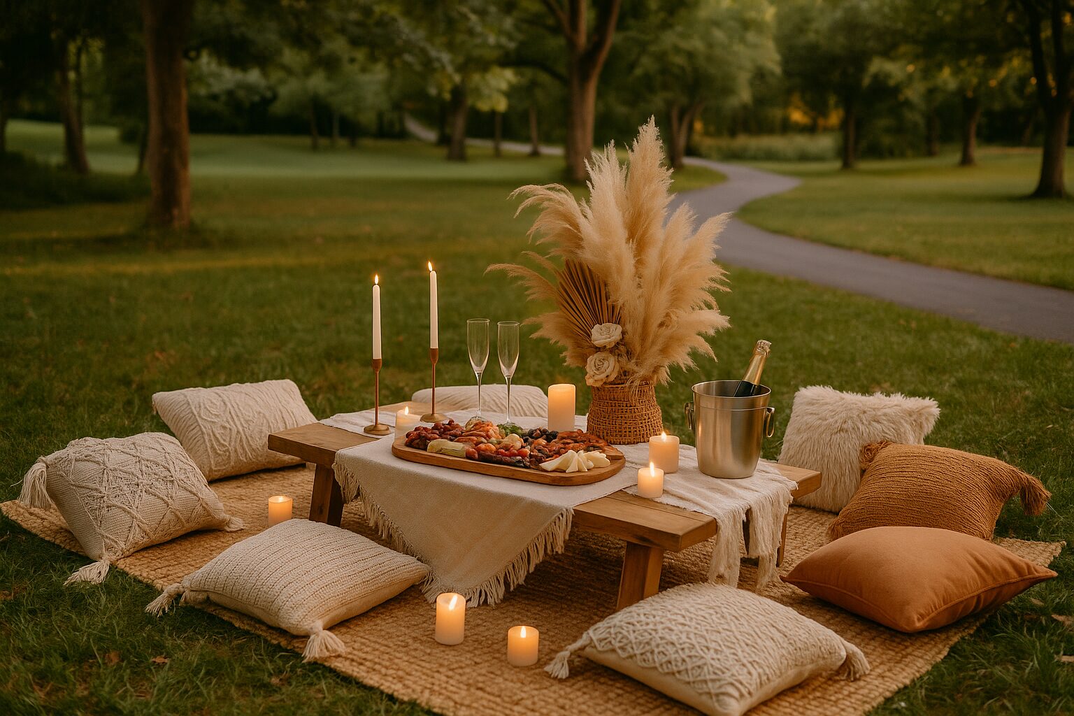 Luxury styled picnic setup for a romantic elopement or proposal in Indiana